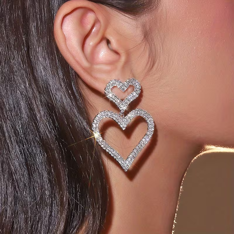 Elegant Double Crystal Heart Earrings