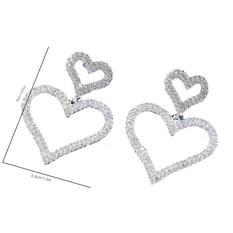 Elegant Double Crystal Heart Earrings