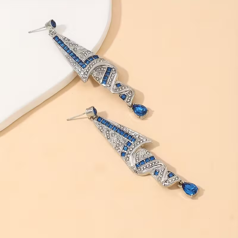Elegant Blue Dangling Crystal Earrings