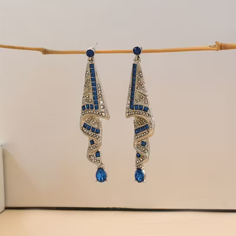 Elegant Blue Dangling Crystal Earrings