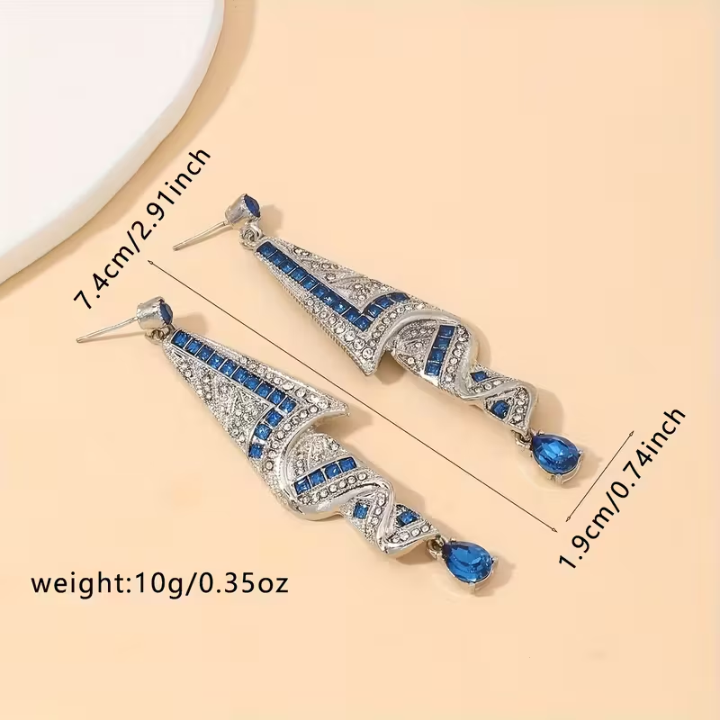 Elegant Blue Dangling Crystal Earrings