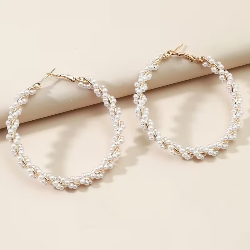 Pearl Twisted Hoop Earrings