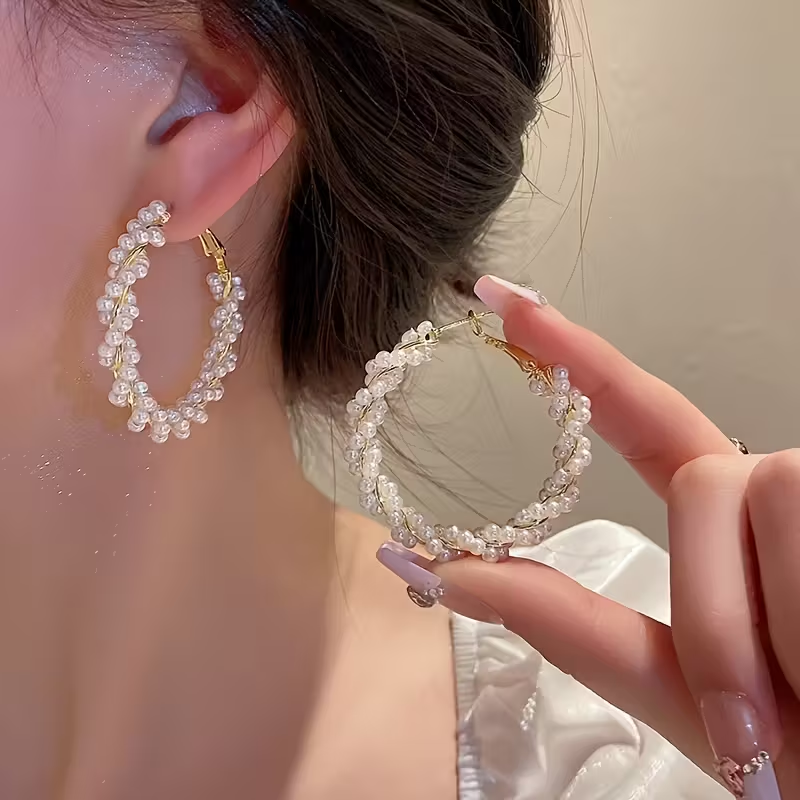 Pearl Twisted Hoop Earrings