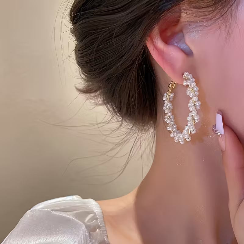 Pearl Twisted Hoop Earrings