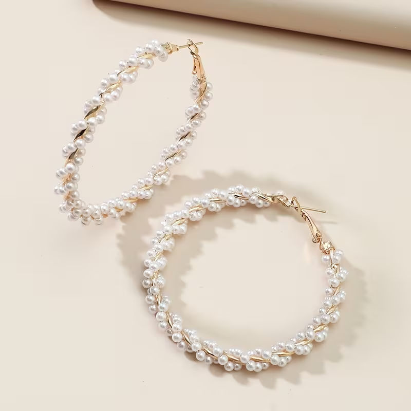 Pearl Twisted Hoop Earrings