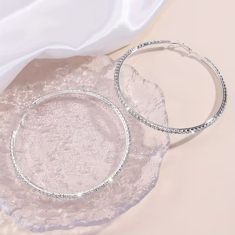 Large Crystal Silver Hoop Earrings