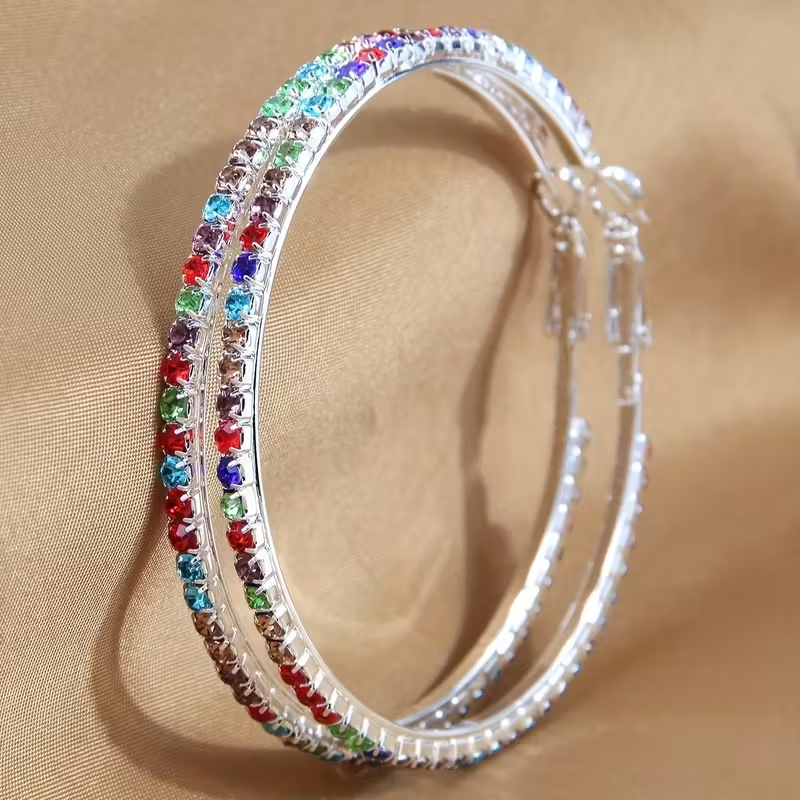 Elegant Rainbow Crystal Hoop Earrings