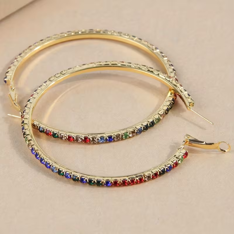 Elegant Rainbow Crystal Hoop Earrings