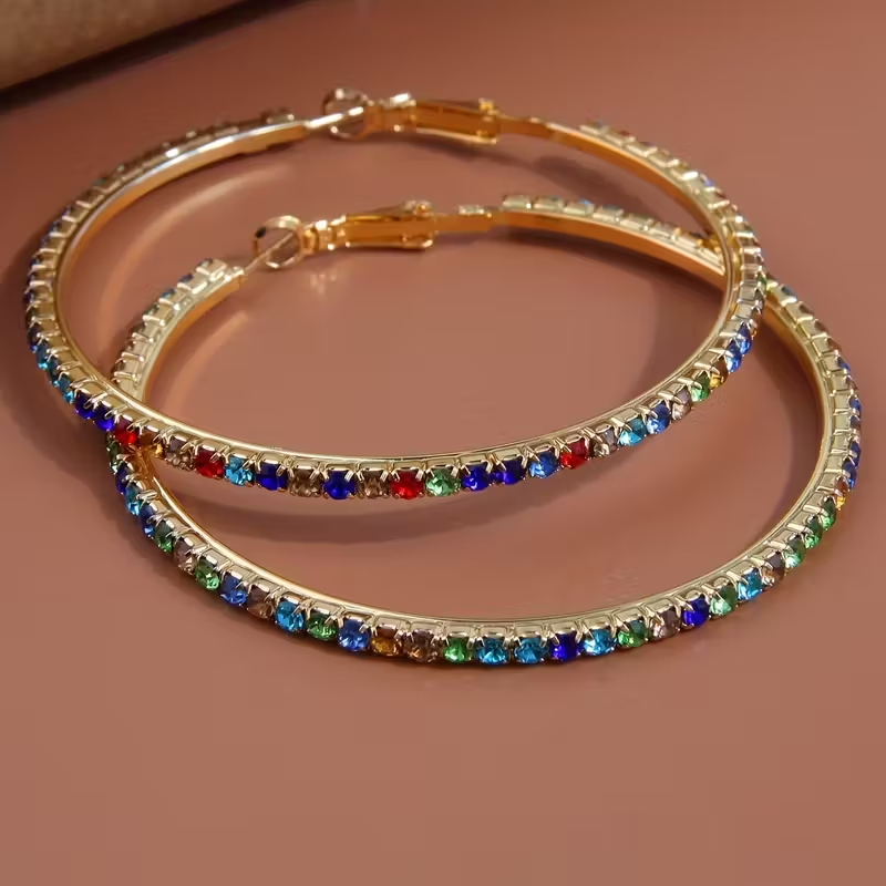 Elegant Rainbow Crystal Hoop Earrings