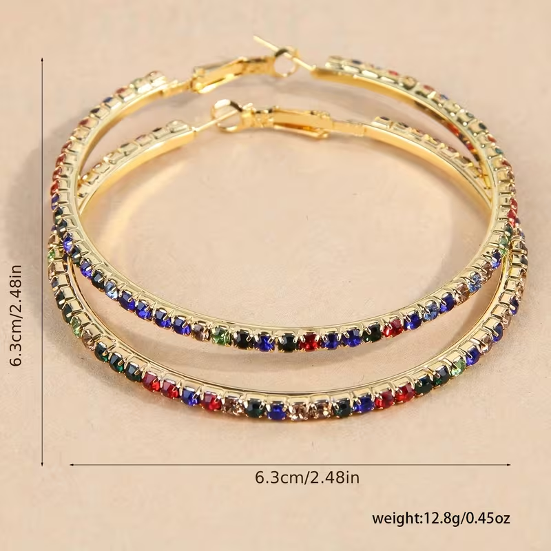 Elegant Rainbow Crystal Hoop Earrings