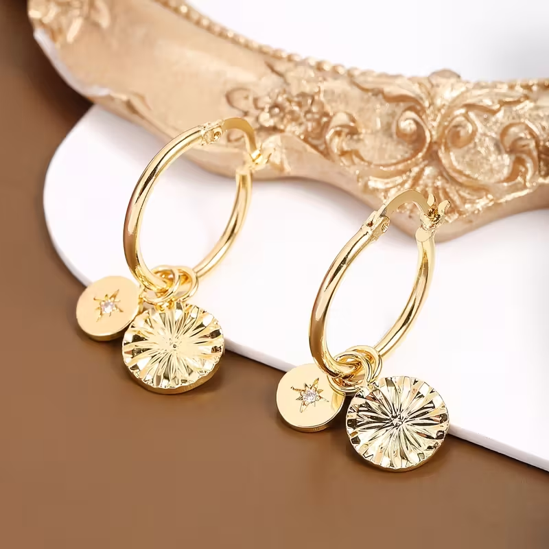 Dangle Gold Charm Crystal Earrings