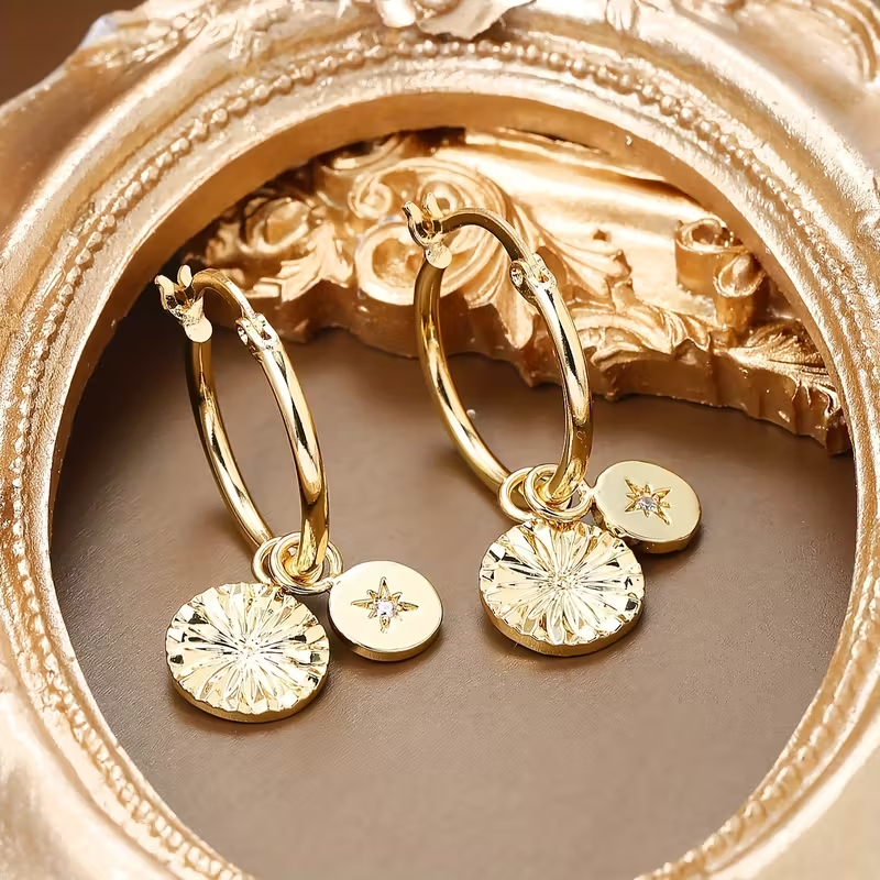Dangle Gold Charm Crystal Earrings