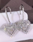 Dangling Crystal Heart Silver Earrings