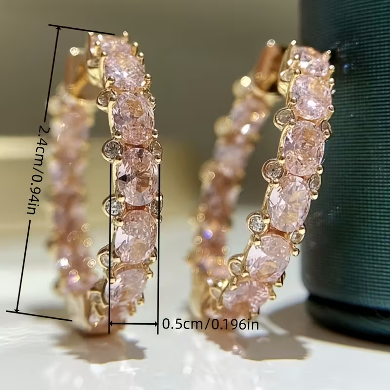 Elegant Inlaid Pink Crystal Hoop Earrings