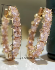 Elegant Inlaid Pink Crystal Hoop Earrings