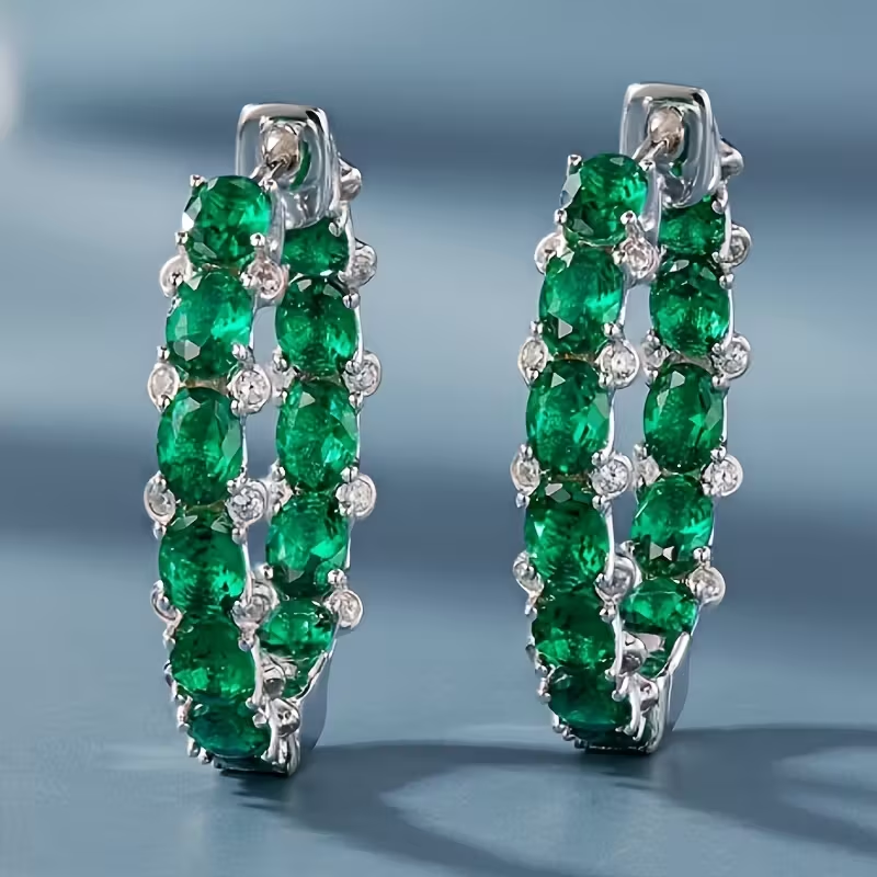 Elegant Inlaid Pink Crystal Hoop Earrings