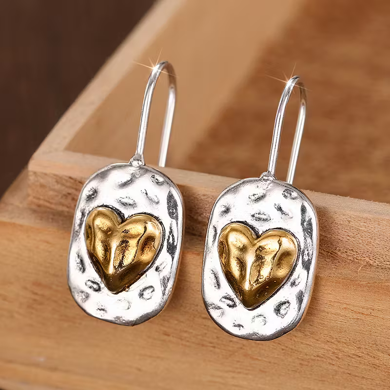 Golden Heart Pebble Drop Earrings