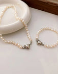 Magnetic Heart Pearl Choker Necklace and Bracelet