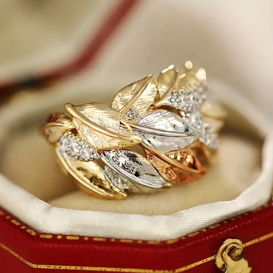 Gold &amp; Silver Leaf Trail Ring