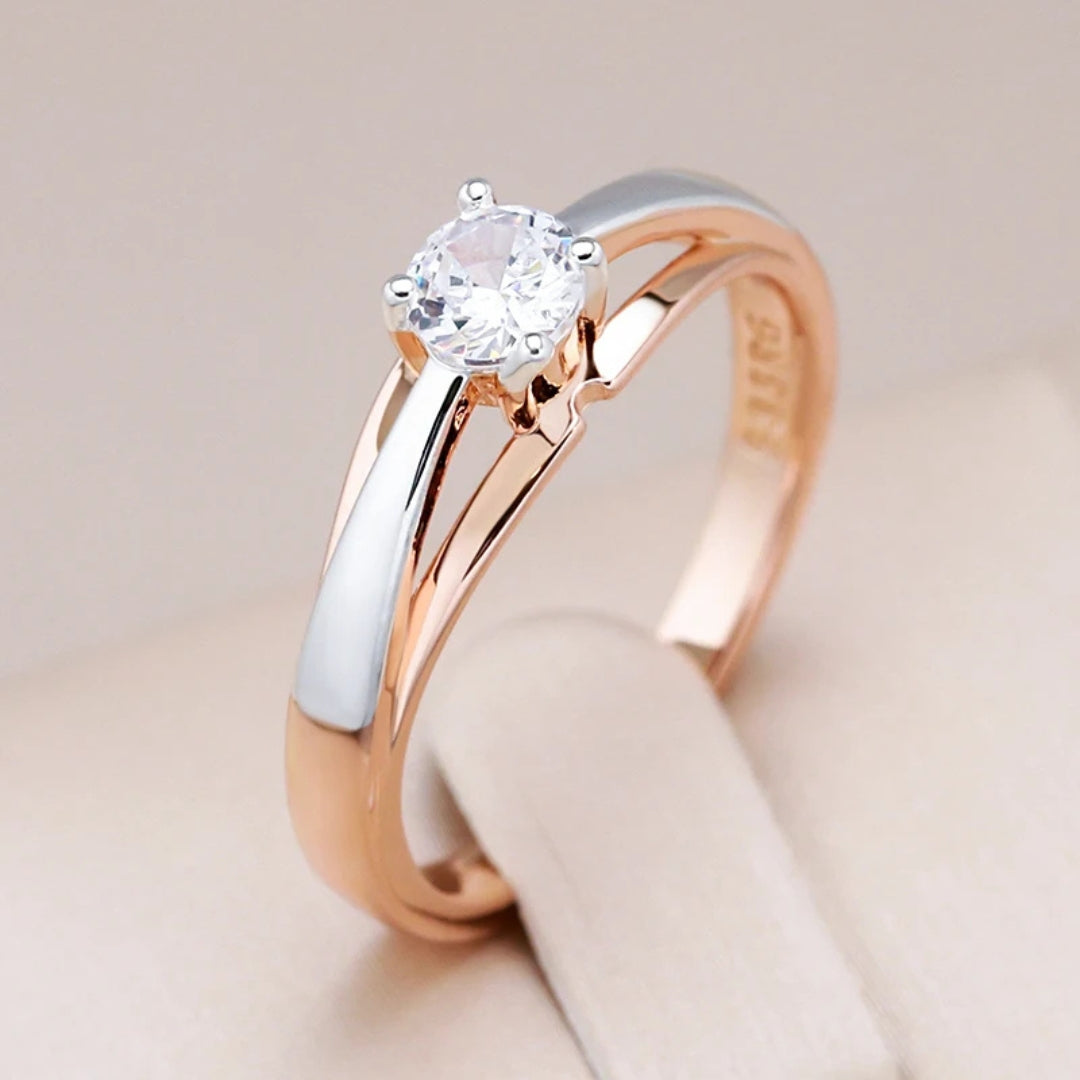 Elegant Gold &amp; Silver Crystal Ring