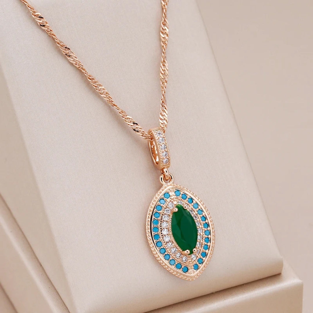 Elegant Blue &amp; Green Mandala Necklace