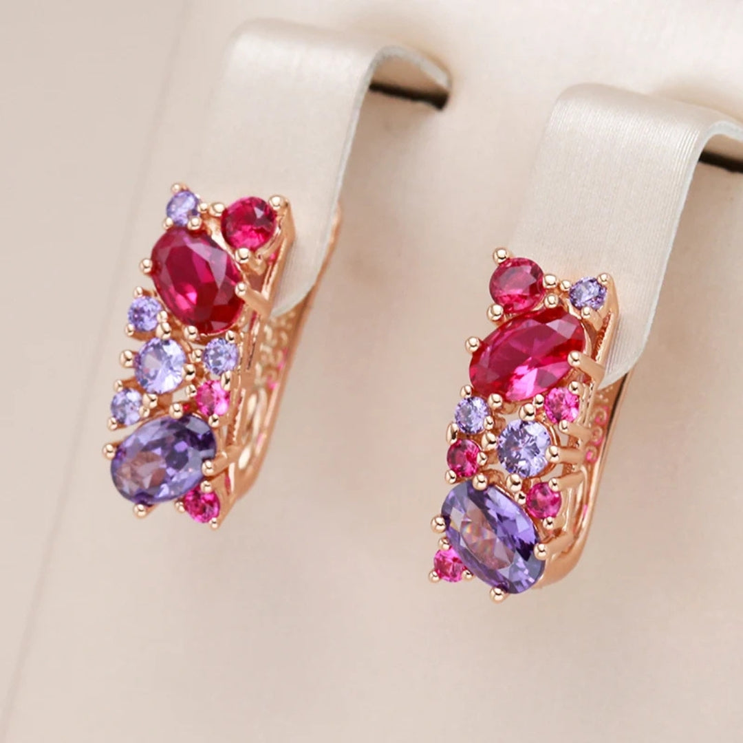 Elegant Red &amp; Violet Crystal Earrings