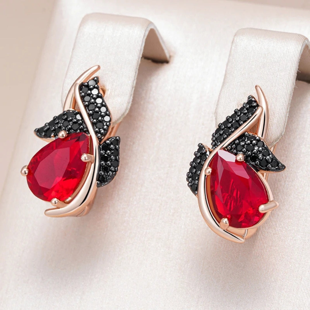 Elegant Black &amp; Red Crystal Earrings