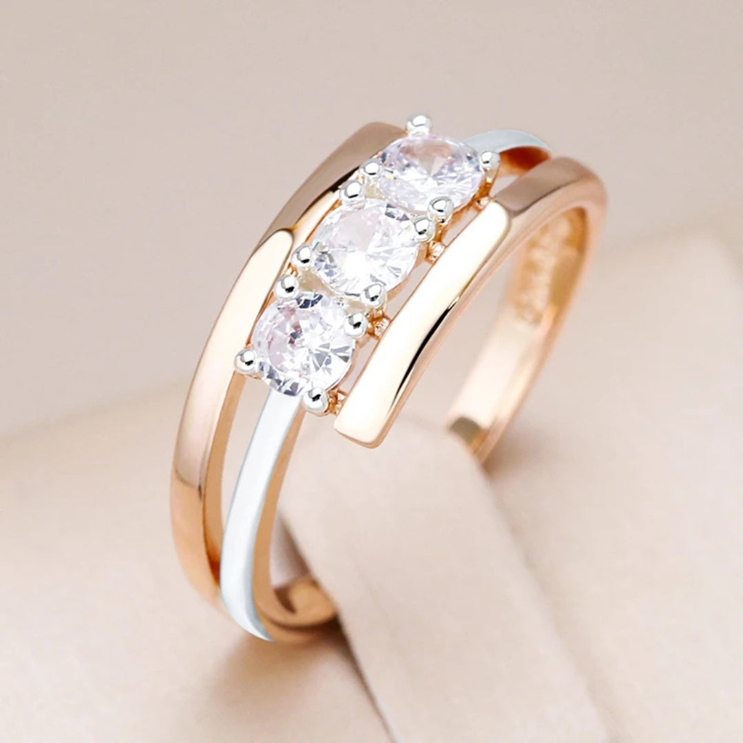 Elegant Layer Silver &amp; Gold Crystal Ring
