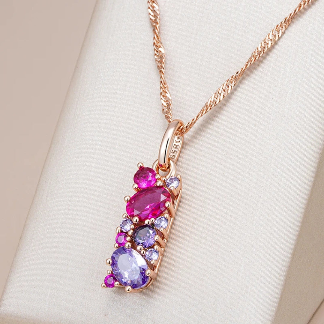 Elegant Red &amp; Violet Crystal Necklace