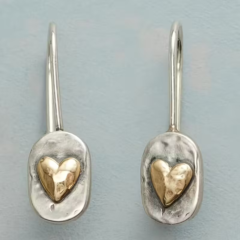 Golden Heart Pebble Drop Earrings