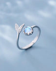 Dolphin Tail Adjustable Ring in Silver and Blue Zirconia