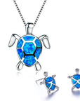 Sea Turtle Necklace + Earrings Set in Opal and Silver