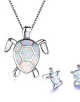 Sea Turtle Necklace + Earrings Set in Opal and Silver