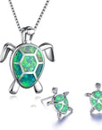 Sea Turtle Necklace + Earrings Set in Opal and Silver