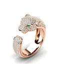 Adjustable Jaguar Ring in 18K Silver and Rose Gold with Green Zirconia Eyes