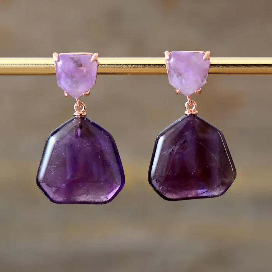 Violet Nature Stone &amp; Glass Earrings